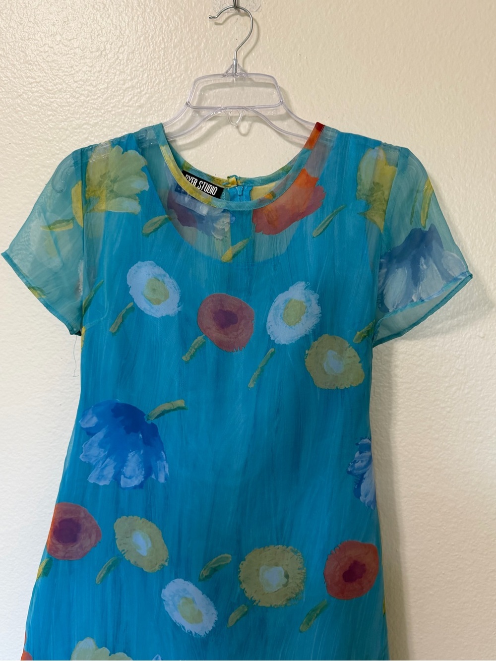 Vintage y2k Turquoise Floral Mini Dress - Picture 3 of 4